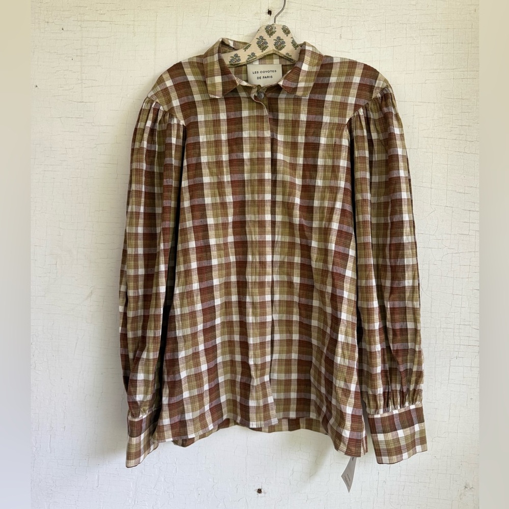 Les Coyotes De Paris brown and white plaid buttonfront blouse eu 42
